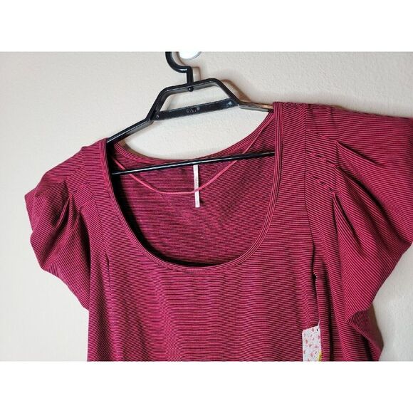 Free People NWT Women's Red Striped Penelope Puff Shirt Size Small t8 - Picture 3 of 8
